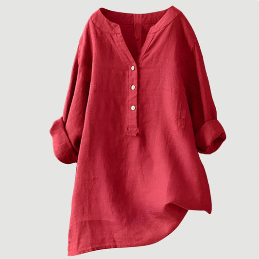 Elara Linen Blend Button-Front Shirt