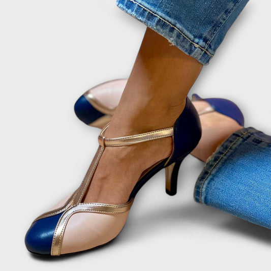Victoria – Two-Tone T-Bar High Heels